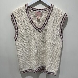 Vtg Hand Knit Cable Knit Sweater Vest Womens Linen Cotton HG Preferred M Preppy